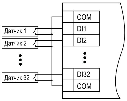 Схема подключения датчиков «сухие контакты»