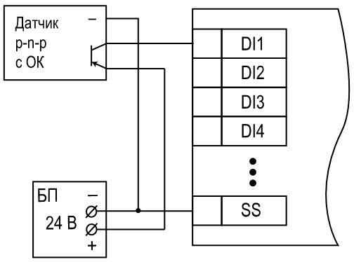 Схема подключения датчиков p-n-p типа (МВ210-202)