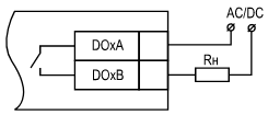 Схема подключения внешних связей к дискретным выходам типа «реле»