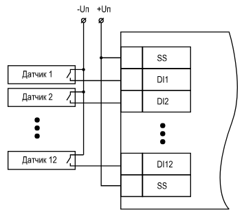 Схема подключения датчиков сухие контакты